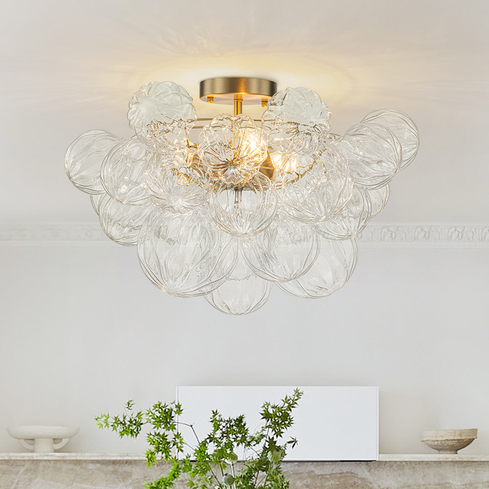 Everly Quinn Wynetta 3 - Light Textured Glass Bubble Semi Flush